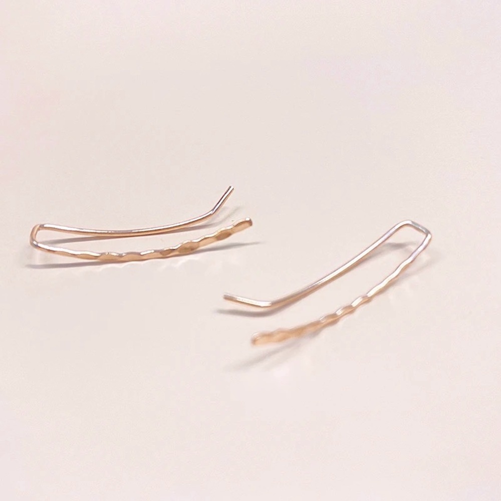 “Devotion” Minimalist Hammered Metal Climber/Crawler Dainty Gold/Silver Earrings - Picture 5 of 7